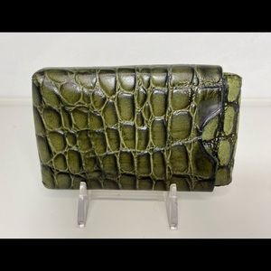 Leather Business Credit Card Holder Wallet Crocodile Print Green